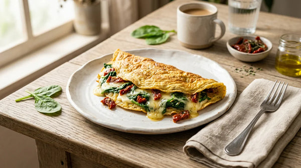 Omelete de Espinafre com Queijo e Tomate Seco