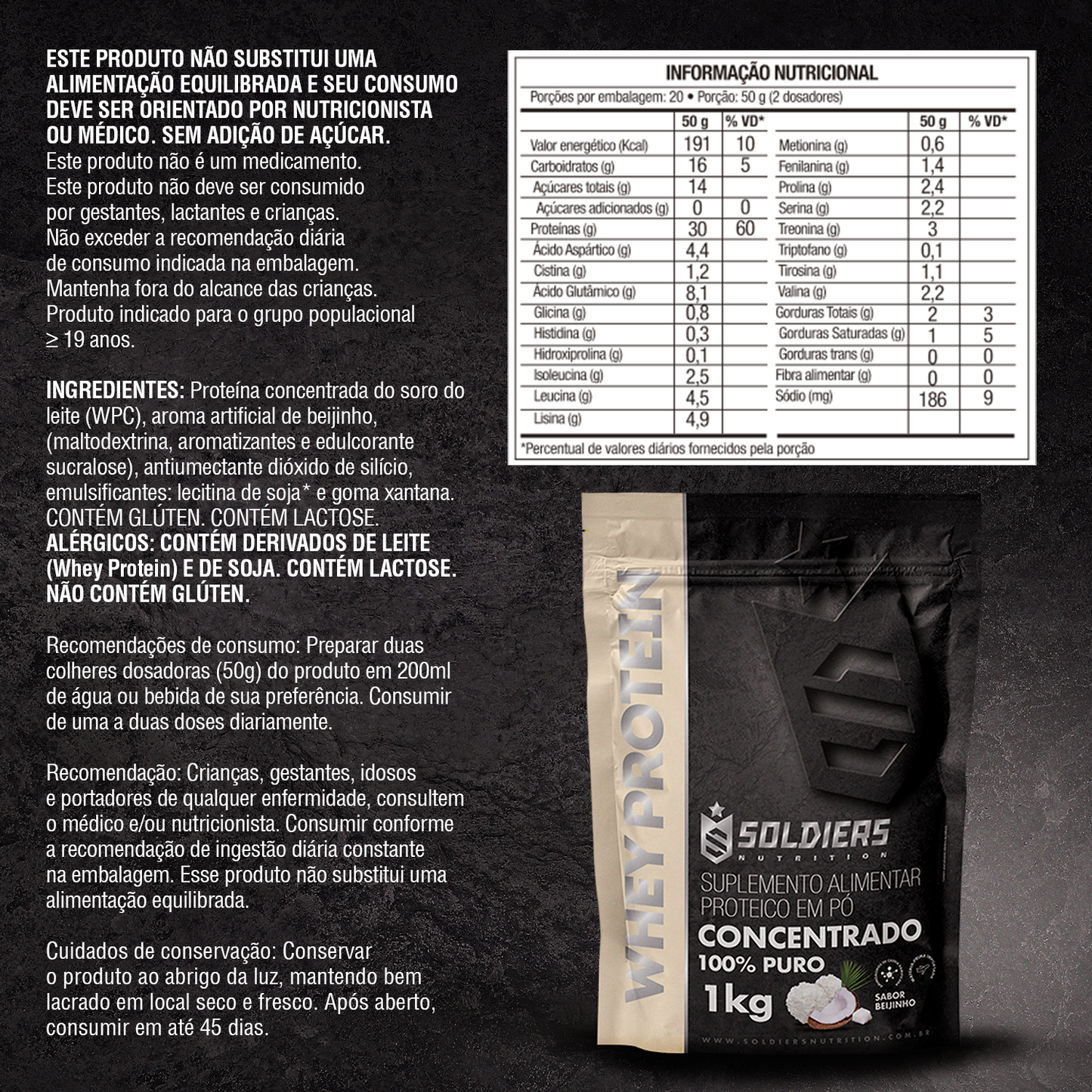 Whey Protein Concentrado Beijinho 1kg - Soldiers Nutrition