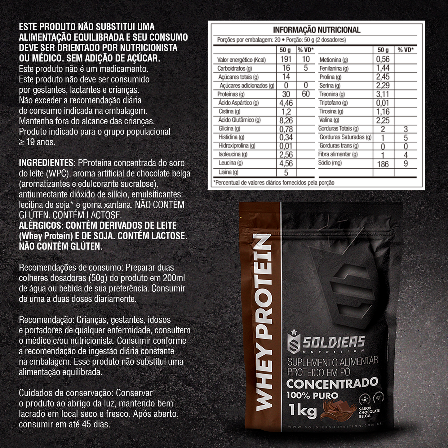 Whey Protein Concentrado Chocolate Belga 1kg - Soldiers Nutrition