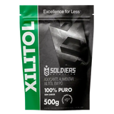 Embalagem de adoçante alimentar xilitol em pó, 100% puro, 500g, sem sabor.