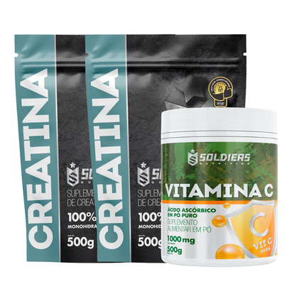 Kit Creatina Monohidratada 500g - 2 un + Vitamina C Em Pó 500g