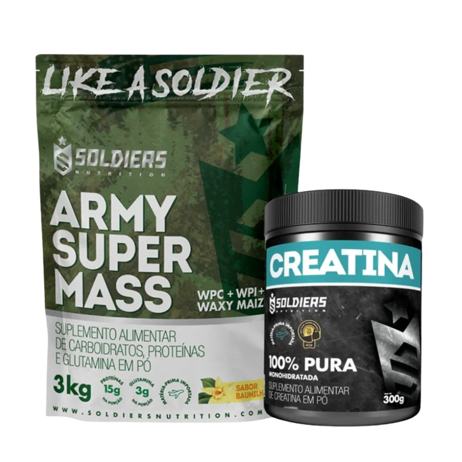 Kit Hipercalórico Army Super Mass 3kg + Creatina Monohidratada Pote 300g