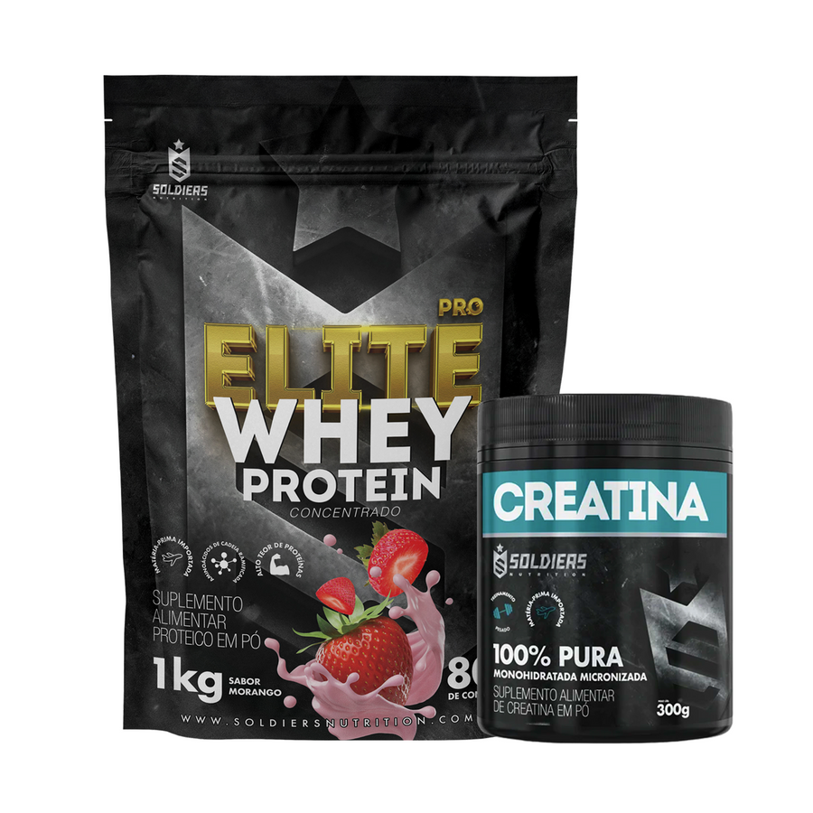 Kit Whey Protein Elite Pro 1kg + Creatina Monohidratada Pote 300g