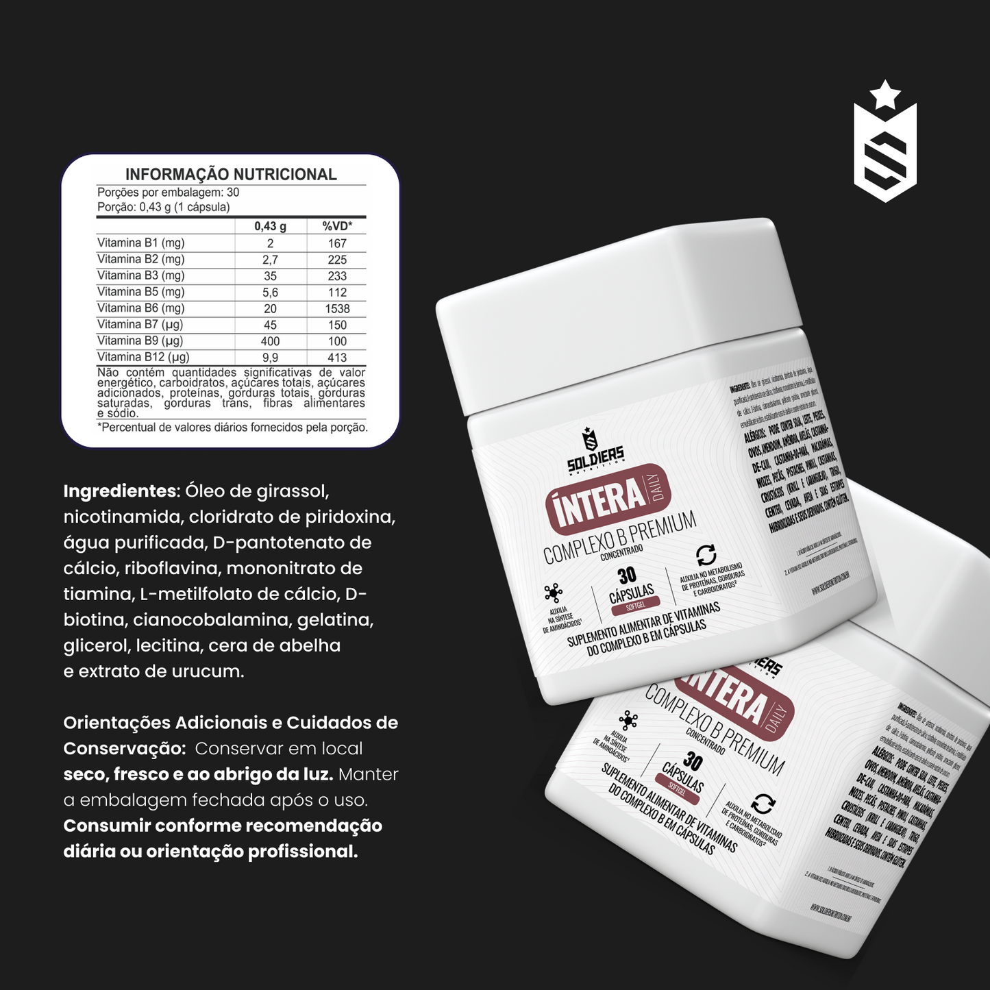 Vitamina Complexo B 30 Cáps Softgel Premium - Íntera Daily