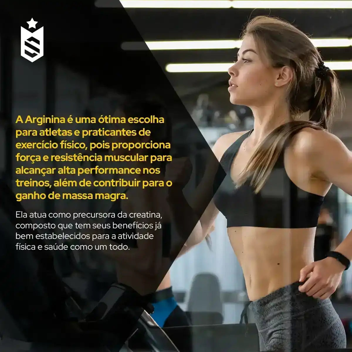 Mulher praticando exercícios na academia destacando benefícios da arginina para ganho de massa magra e resistência muscular.