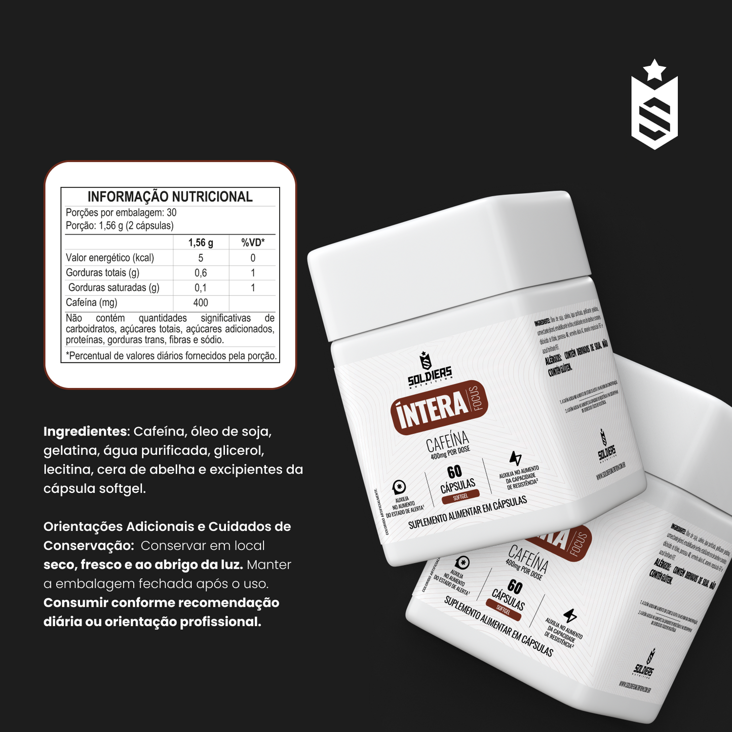 Cafeína 400g 60 Cáps - Íntera Focus