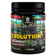 Suplemento pré-treino Evolution 300g, rótulo colorido, sabor limonada suíça