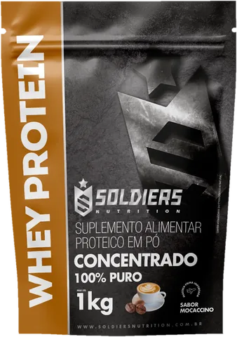 Pacote de 1 kg do Whey Protein Concentrado Soldiers sabor Mocaccino