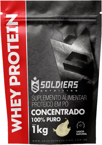 Pacote de 1 kg do Whey Protein Concentrado Soldiers sabor Natural
