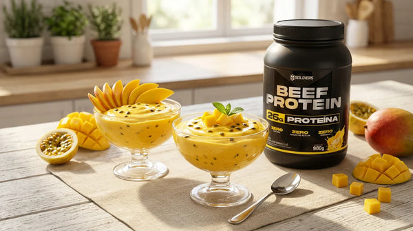 Mousse Tropical de Manga e Maracujá com Beef Protein Soldiers