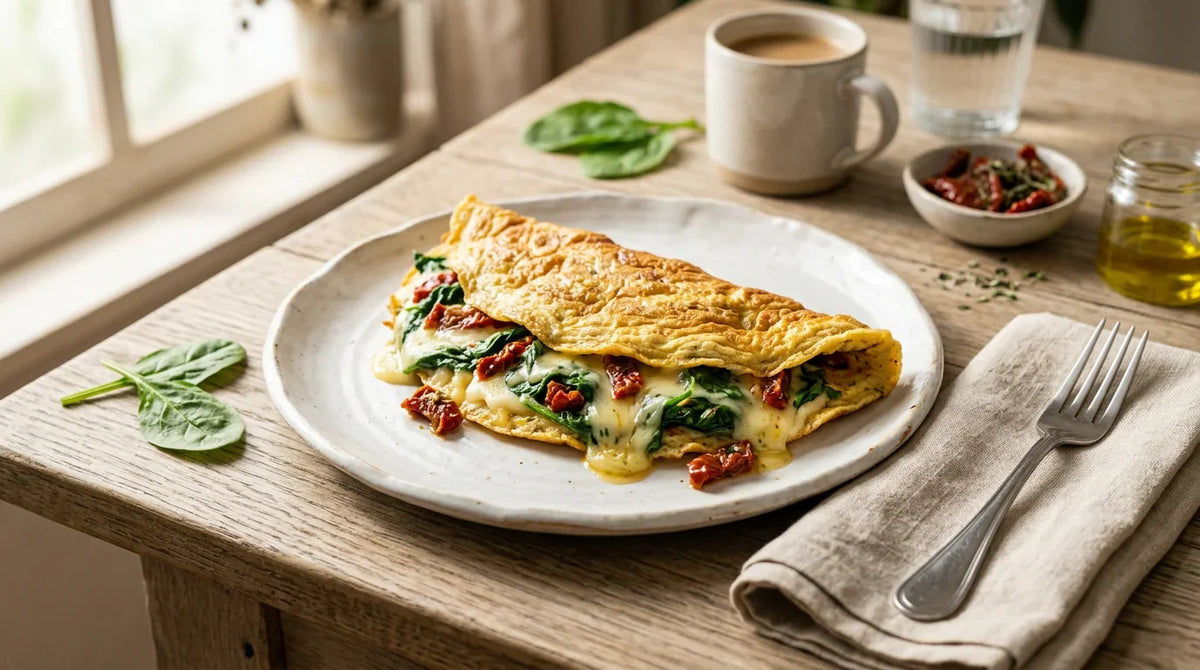 Omelete de Espinafre com Queijo e Tomate Seco