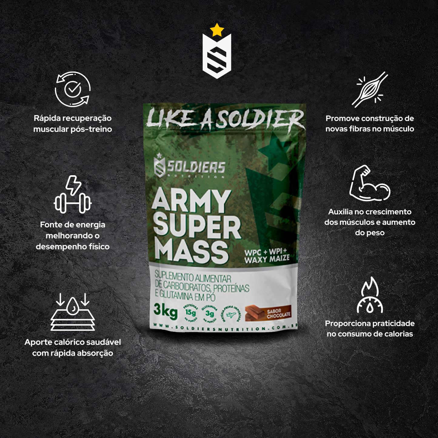 Hipercalórico Army Super Mass Chocolate 3Kg - Soldiers Nutrition