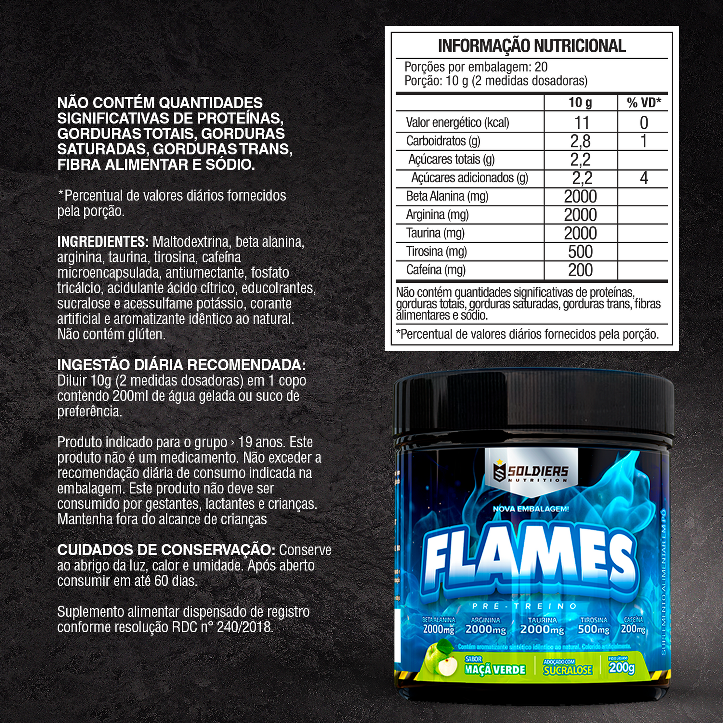 Pré-Treino Flames Maça Verde 200g - Soldiers Nutrition