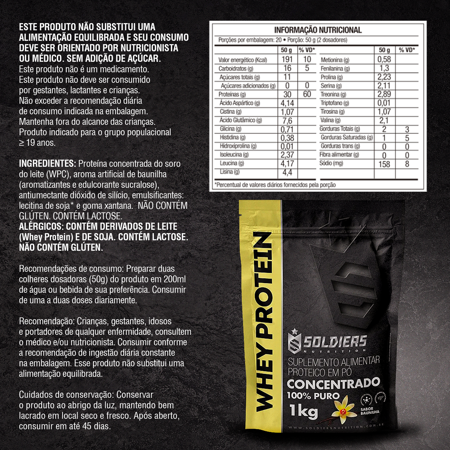 Whey Protein Concentrado 60% 1kg - Soldiers Nutrition