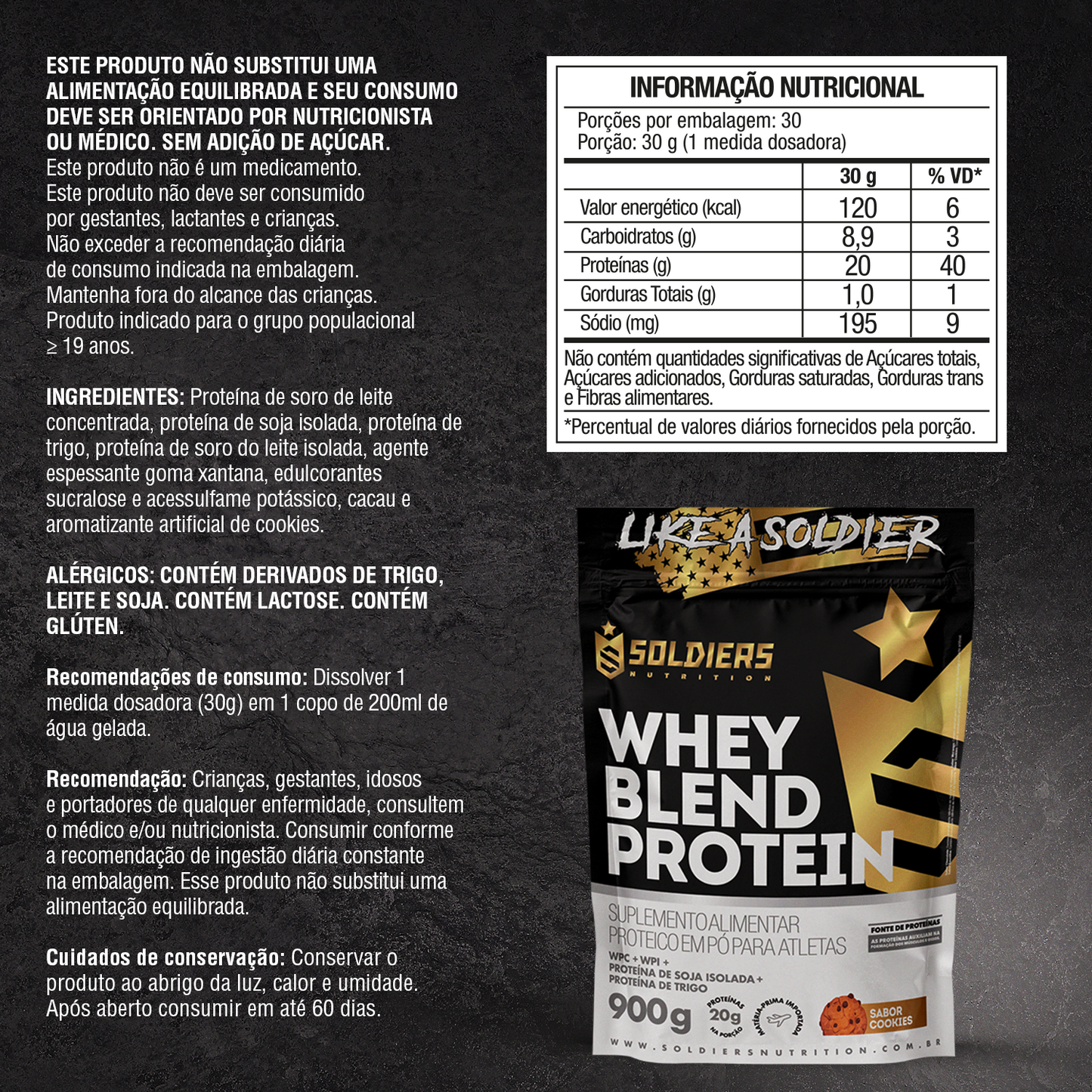 Whey Blend Protein Concentrado e Isolado Cookies 900g - Soldiers Nutrition