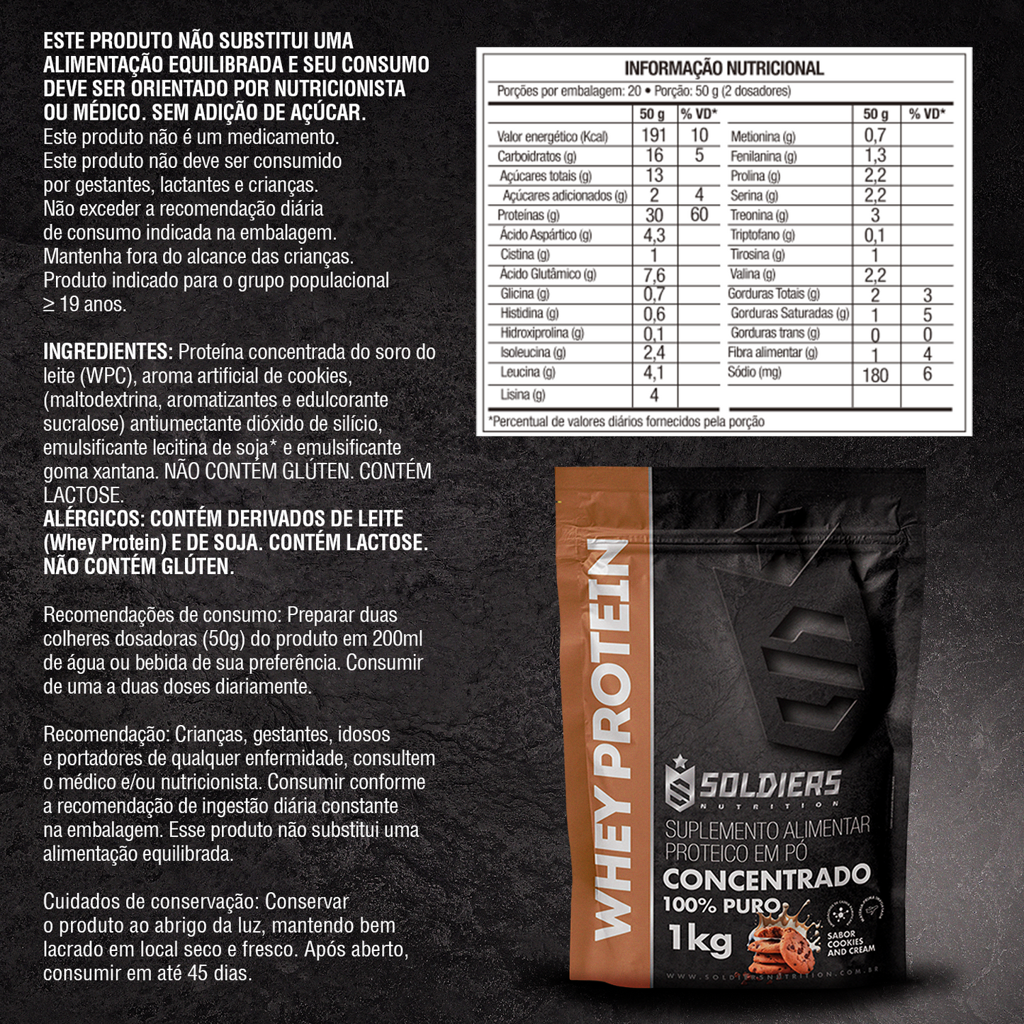 Whey Protein Concentrado Cookies 1kg - Soldiers Nutrition