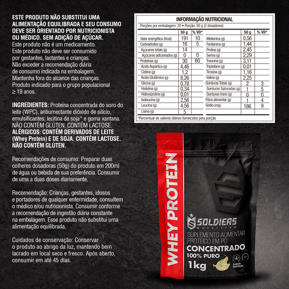 Whey Protein Concentrado Natural 1Kg - Soldiers Nutrition