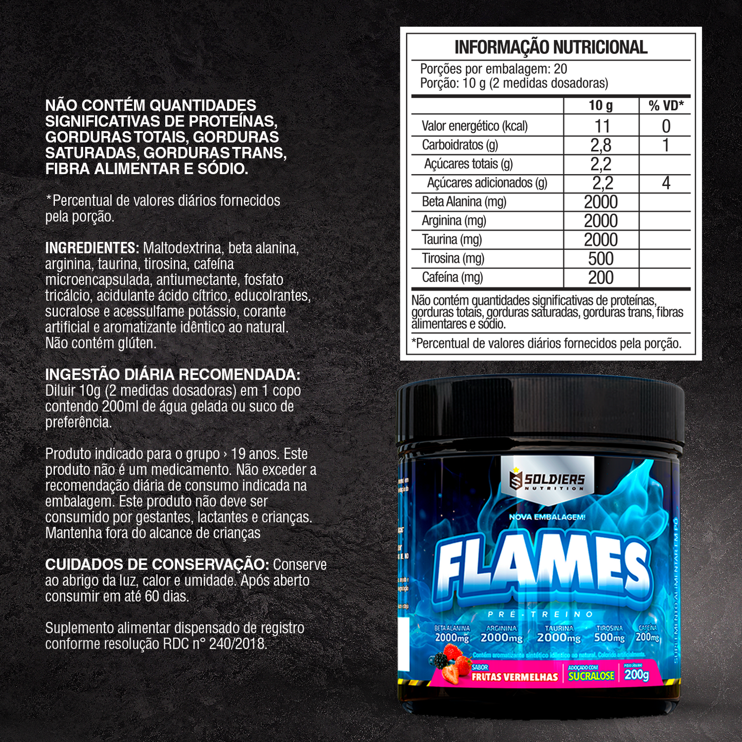 Pré-Treino Flames Frutas Vermelhas 200g - Soldiers Nutrition