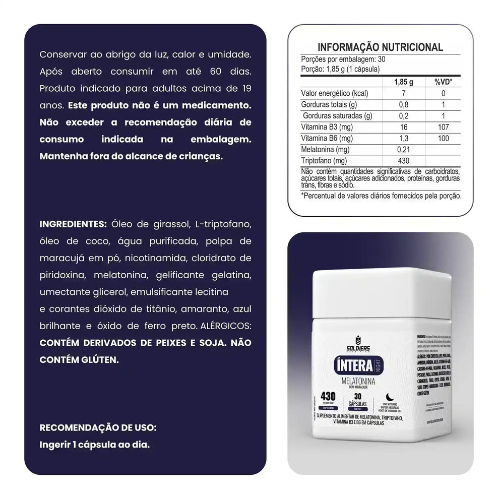Melatonina Íntera Calm Suplemento para Sono Natural - Soldiers Nutrition