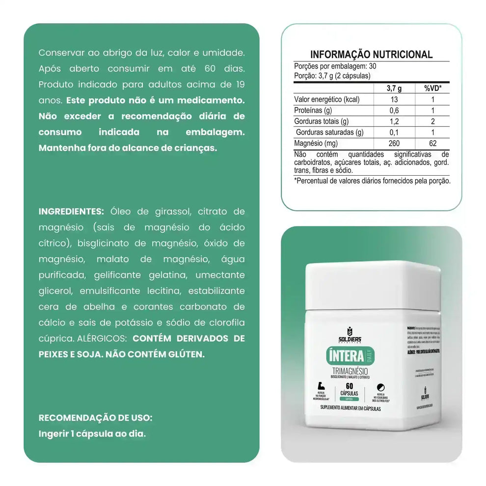 Trimagnésio Íntera Focus Relaxamento Muscular e Sono - Soldiers Nutrition