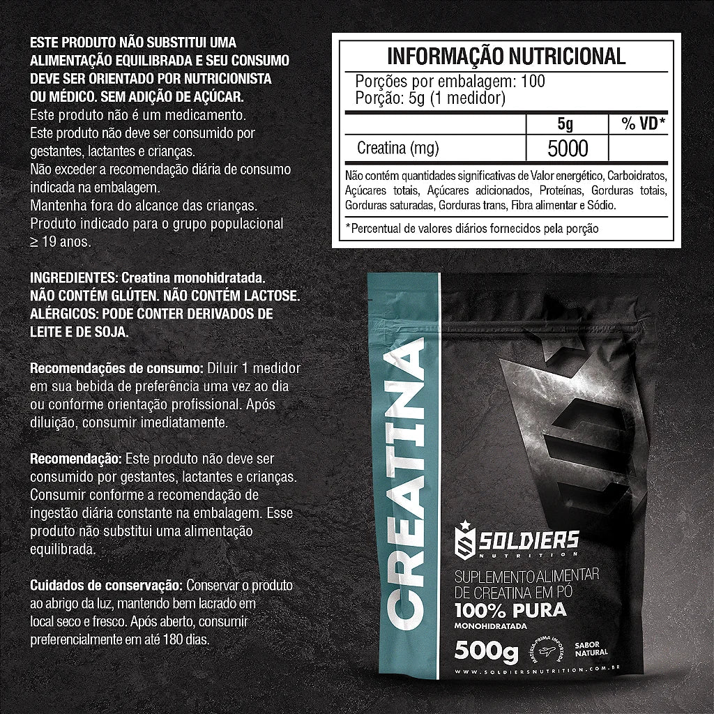 Kit: 2 Creatinas Monohidratadas 500g - 100% Pura Importada - Soldiers Nutrition