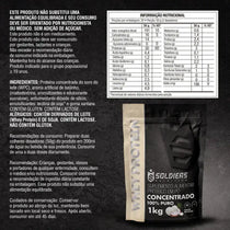 Embalagem de whey protein sabor beijinho 1kg, ingredientes e tabela nutricional destacadas