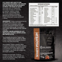 Suplemento Whey Protein Cookies and Cream 1kg, tabela nutricional e informações de ingredientes.