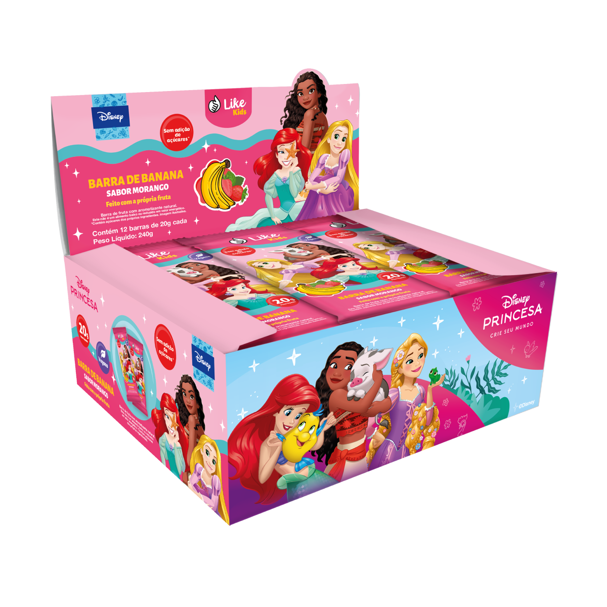 Barrinha de Banana Sem Açúcar Sabor Morango 20g - Like Kids