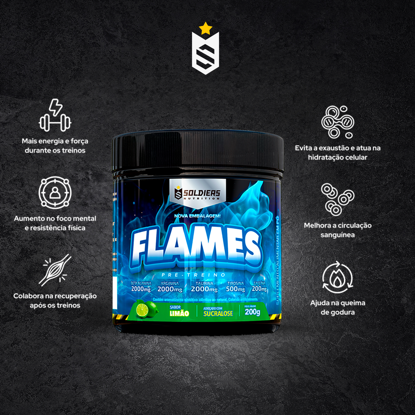 Pré-Treino Flames Limão 200g - Soldiers Nutrition