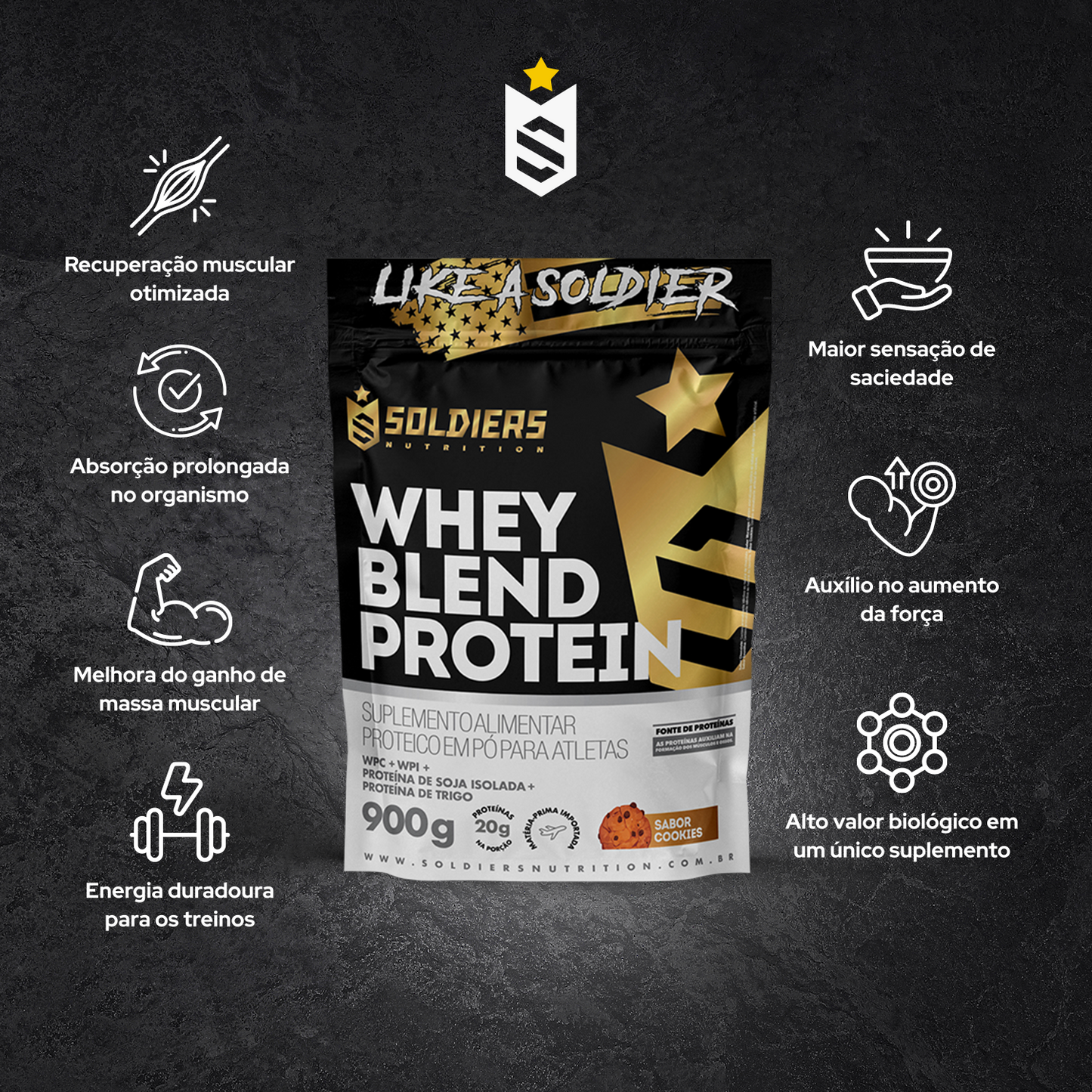 Whey Blend Protein Concentrado e Isolado Cookies 900g - Soldiers Nutrition
