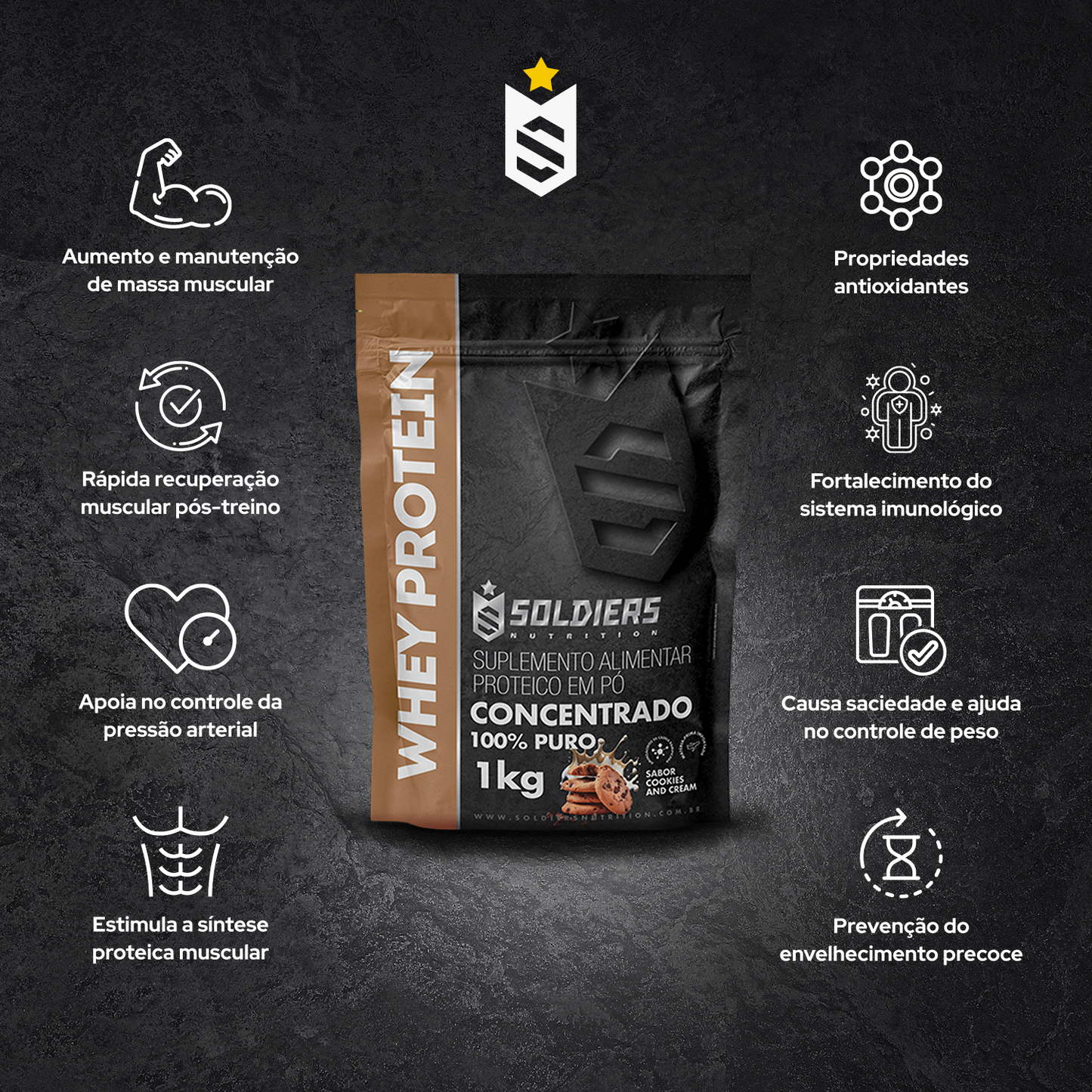 Whey Protein Concentrado Cookies 1kg - Soldiers Nutrition