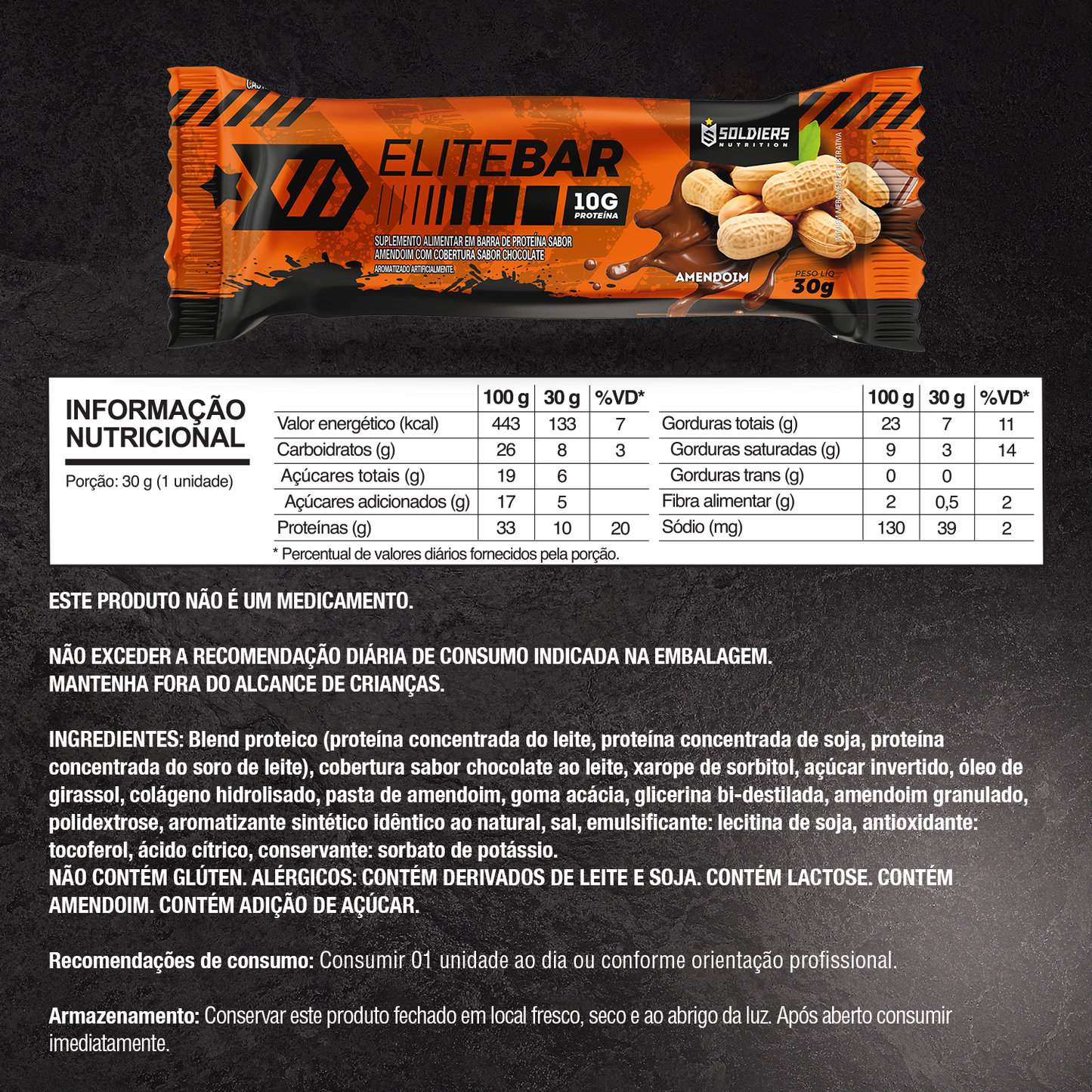 Kit: Elitebar 30g Barra De Proteína 12Un - Soldiers Nutrition