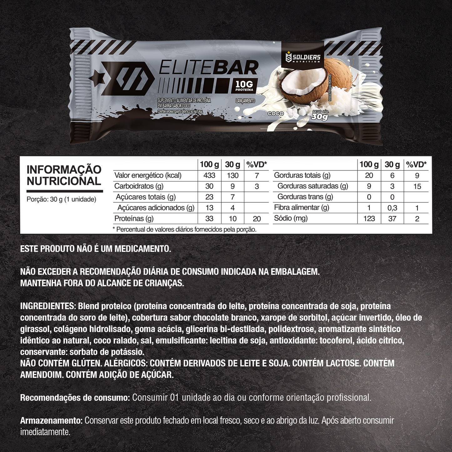 Barra De Proteína Elitebar 30g - Caixa 12 Un - Coco