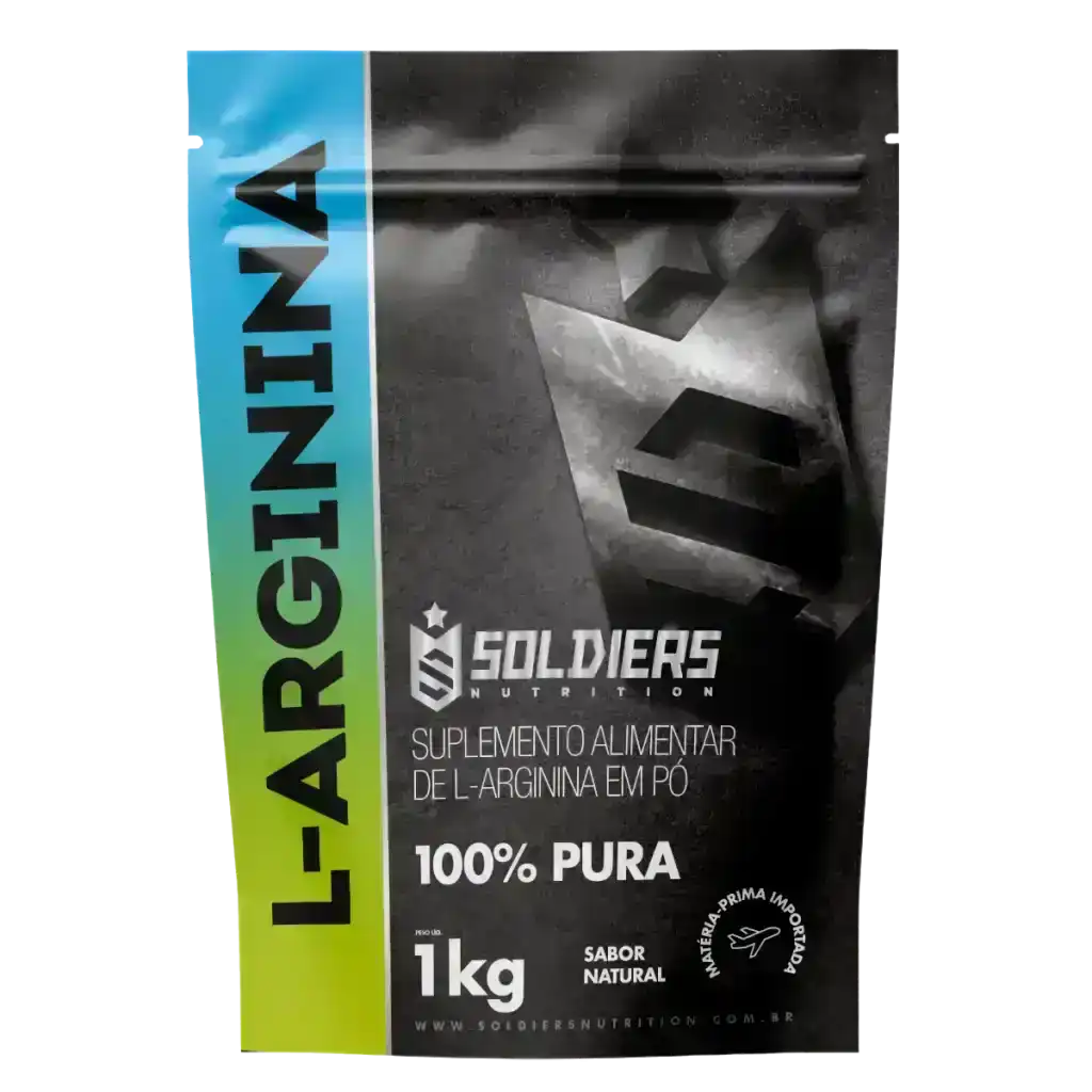 Embalagem de L-Arginina em pó, suplemento alimentar puro, 1kg, sabor natural.