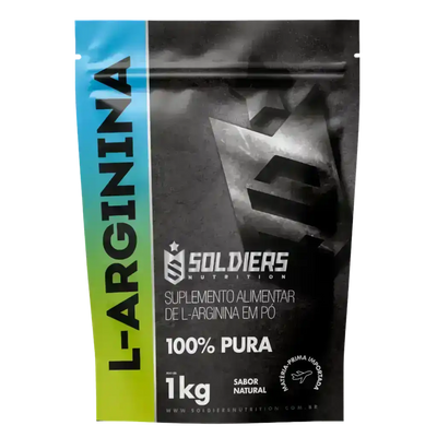 Embalagem de L-Arginina em pó, suplemento alimentar puro, 1kg, sabor natural.