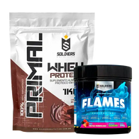 Kit: Whey Protein Primal 1Kg 100% Importado + Pré- Treino Flames - Soldiers Nutrition