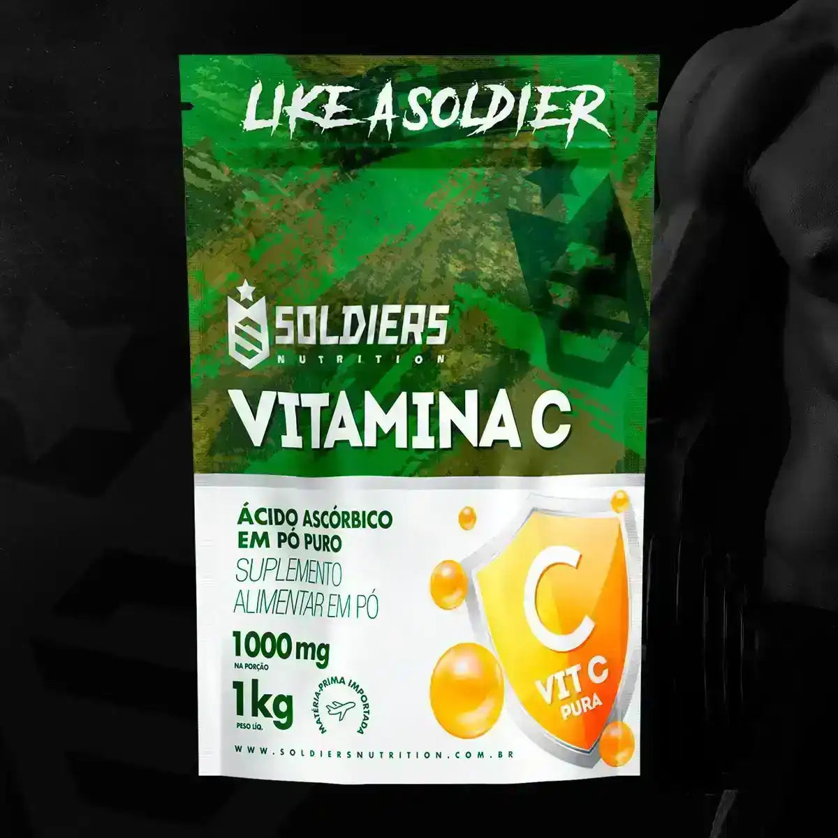 Embalagem de suplemento alimentar em pó vitamina C 1kg, 1000mg ácido ascórbico puro.