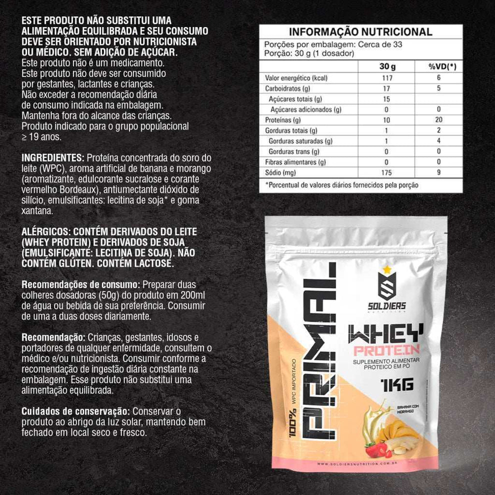 Whey Protein Primal Banana com Morango 1Kg - Soldiers Nutrition