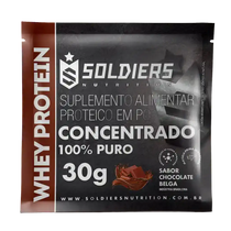 Sachê de suplemento alimentar whey protein concentrado 30g sabor chocolate belga