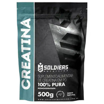 Embalagem de suplemento creatina monohidratada pura 500g, pó, sabor natural.