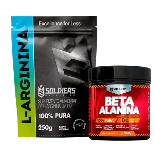 Suplementos em pó L-Arginina 250g e Beta Alanina 250g para performance esportiva