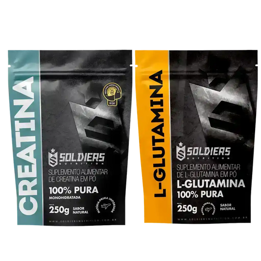 Creatina e L-Glutamina em pó 100% pura, suplemento alimentar embalagem 250g