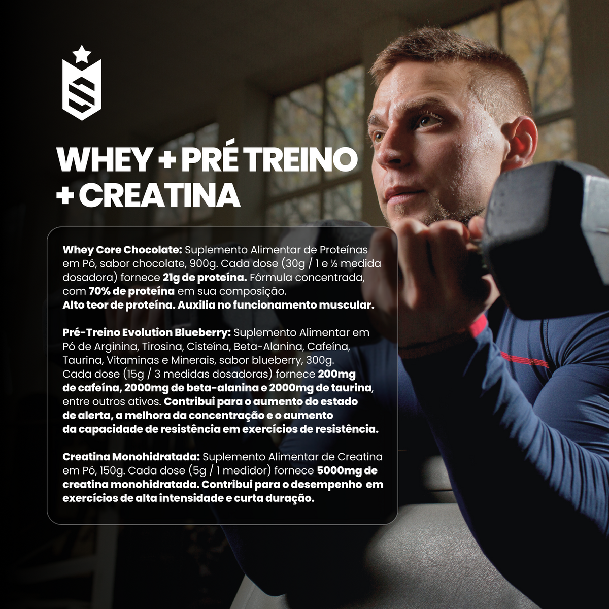 Kit Whey Core 900g Baunilha + Pré-Treino Evoluition 300g Uva Verde com Melão + Creatina 150g