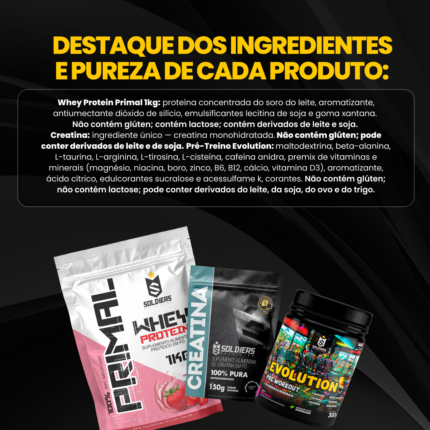 Kit Whey Primal 1Kg + Creatina 300g + Pré Treino Evolution 300g