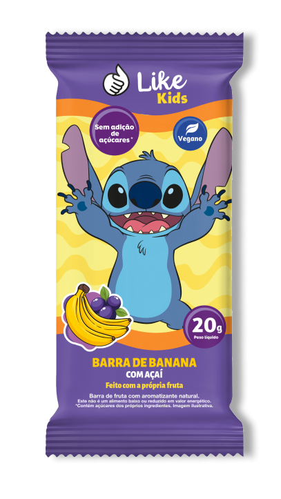 Barrinha de Banana 20g Sem Açúcar Sabor Açai 6un - Like Kids