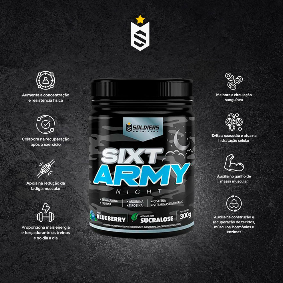 Pré-Treino Sixt Army Nigth Blueberry 300g - Soldiers Nutrition