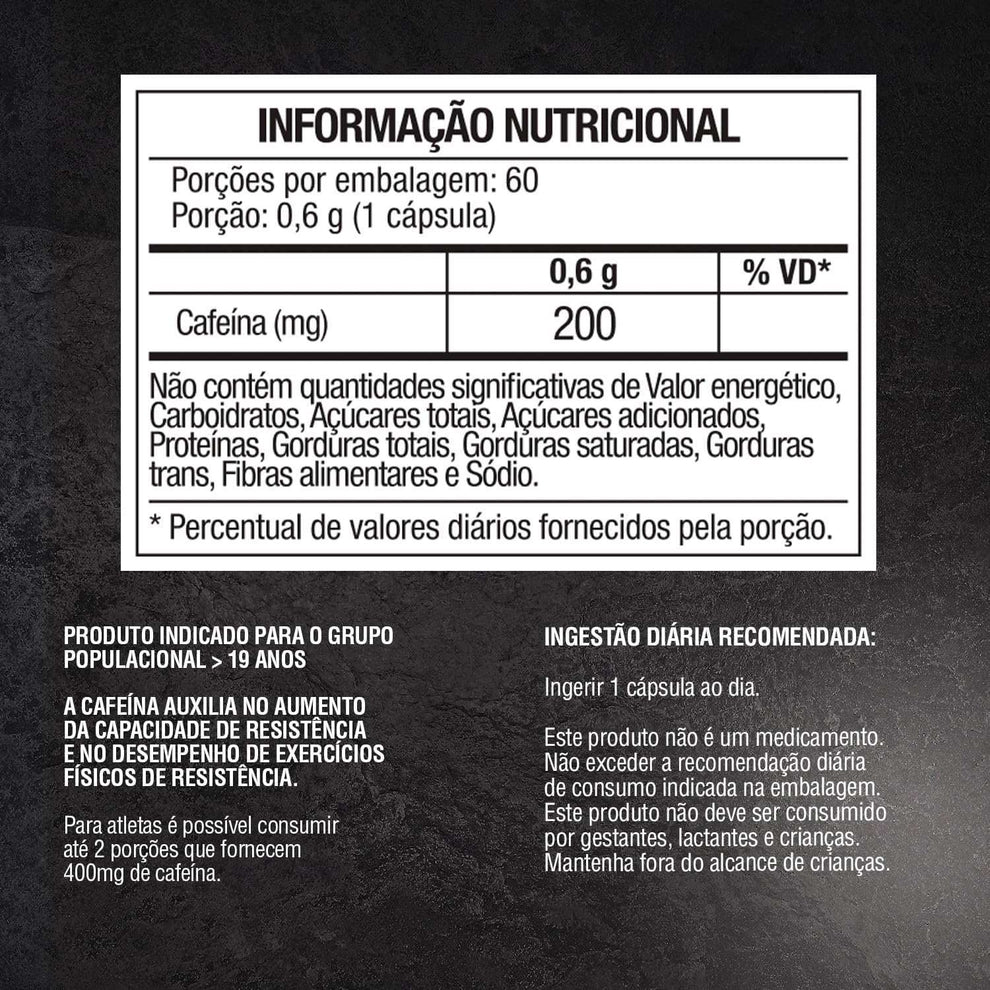 Cafeína 60 Caps - 200mg - Soldiers Nutrition