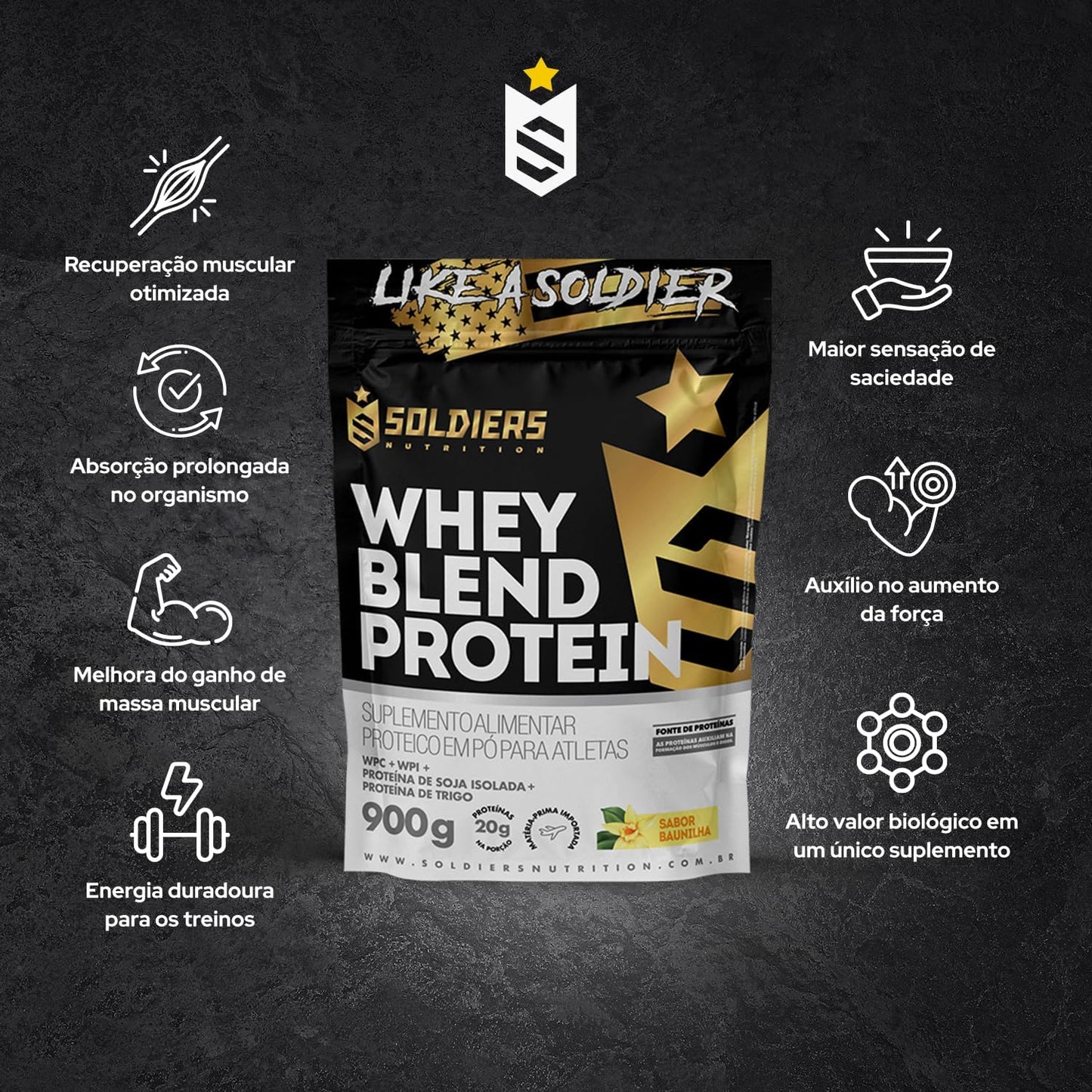 Whey Blend Protein Concentrado e Isolado - 900g - Soldiers Nutrition