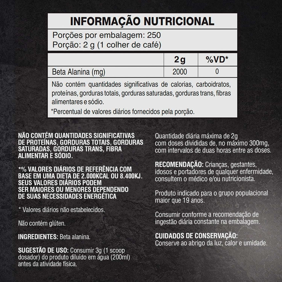 Beta Alanina 500g - 100% Puro Importado - Soldiers Nutrition