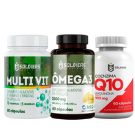Kit: Coenzima Q10 100mg + Ômega 3 - 60 Caps - 1000mg + Multivitamínico 60 Cap - Soldiers Nutrition